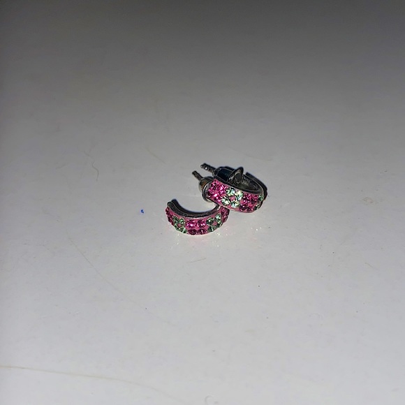 Rhinestone Half Hoop Earrings - Picture 3 of 3